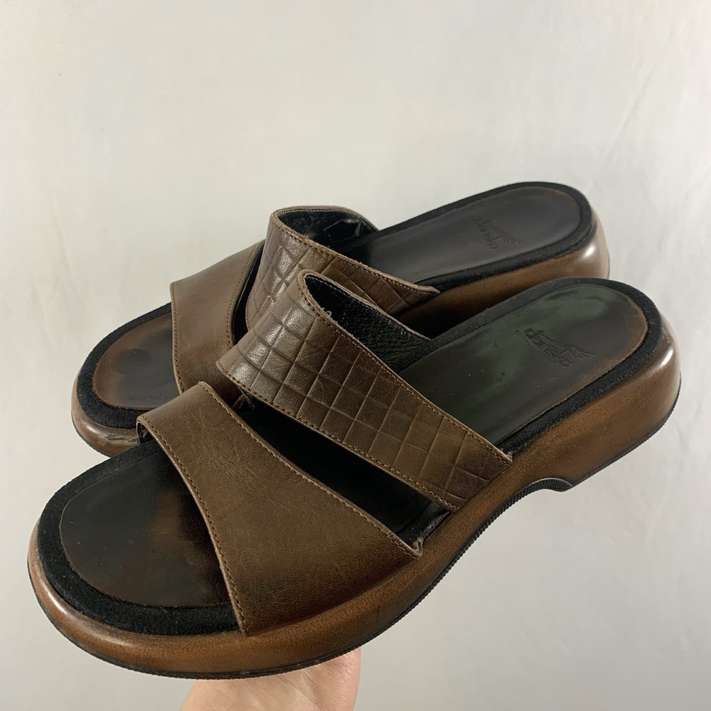 Dansko Womens Thick Leather Strap Platform Slides Sandals Brown EU 40 US 9.5-10